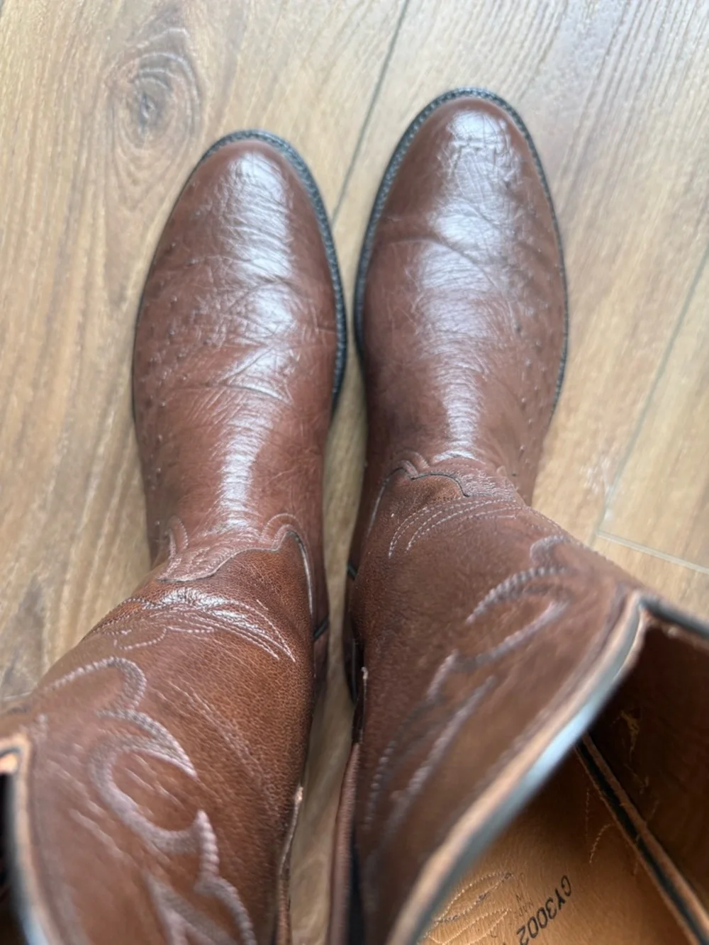 Lucchese Classics Mens Handmade Ward Roper Boots Smooth Ostrich‎ Tabaco Goat 9E